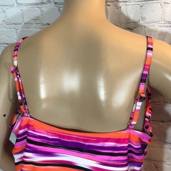Catalina Pink Purple Striped Plunge Tankini XL - Picture 9 of 16